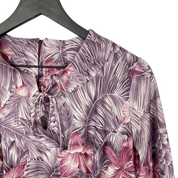 Vintage 70s Boho Floral Mini Dress Women's Medium Purple Pink Long Sleeve - Picture 10 of 10
